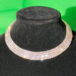 Luxury Rhinestone Choker Necklace SilverTone Adjustable Womens Statement Jewelry